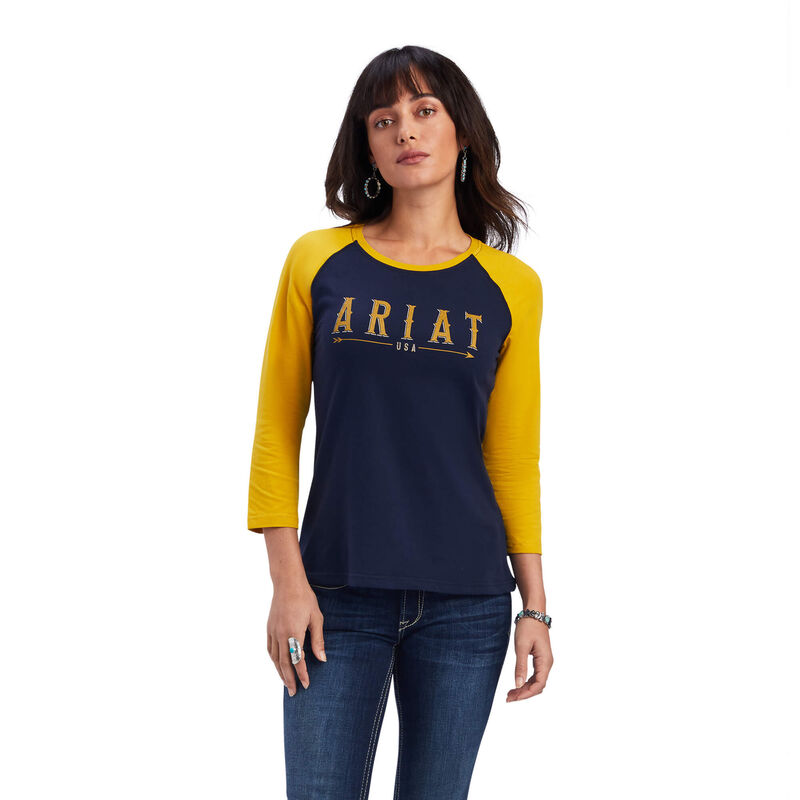 Ariat Hemden Damen - Real Arrow Classic Fit Navy/Gelb ( OEGNP-4032 )